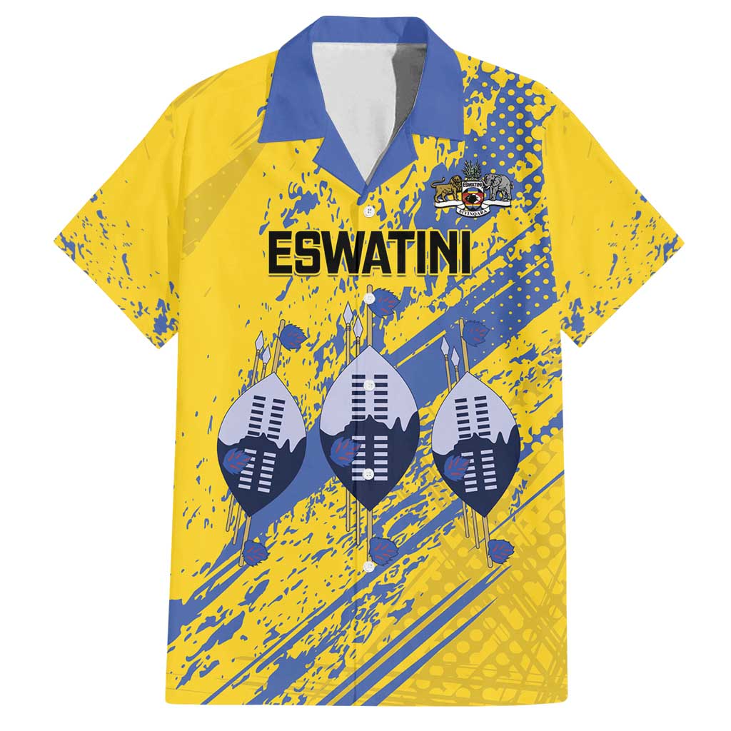 Eswatini Football Custom Family Matching Off Shoulder Short Dress and Hawaiian Shirt Sihlangu Semnikati Yellow - Wonder Print Shop