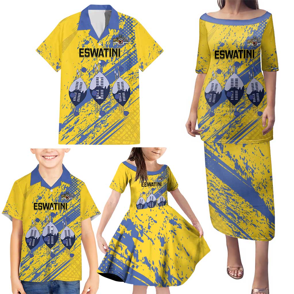 Eswatini Football Custom Family Matching Puletasi and Hawaiian Shirt Sihlangu Semnikati Yellow - Wonder Print Shop