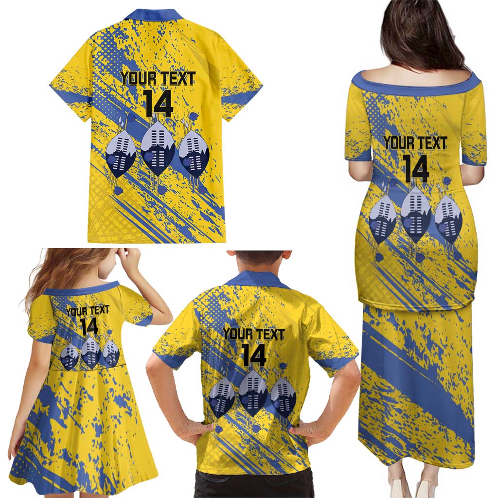 Eswatini Football Custom Family Matching Puletasi and Hawaiian Shirt Sihlangu Semnikati Yellow - Wonder Print Shop