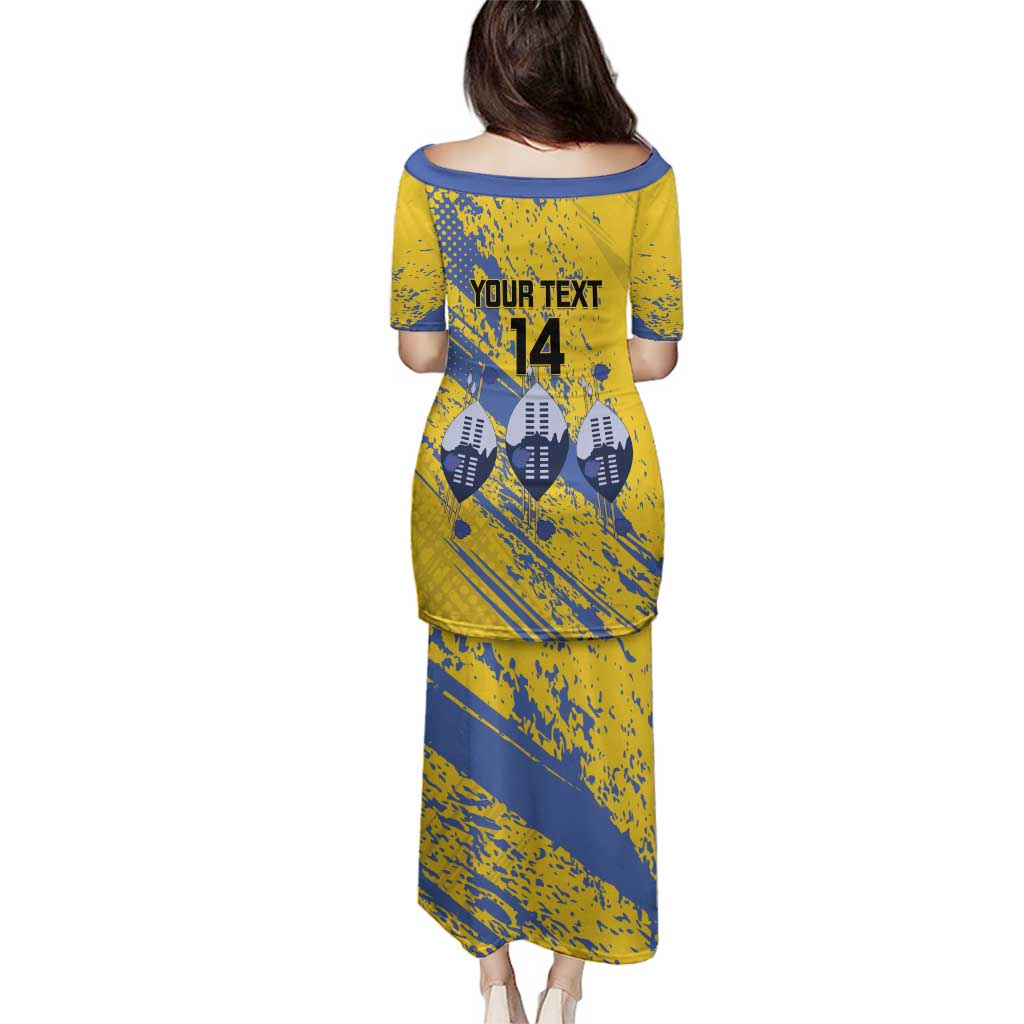 Eswatini Football Custom Family Matching Puletasi and Hawaiian Shirt Sihlangu Semnikati Yellow - Wonder Print Shop