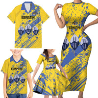 Eswatini Football Custom Family Matching Short Sleeve Bodycon Dress and Hawaiian Shirt Sihlangu Semnikati Yellow - Wonder Print Shop