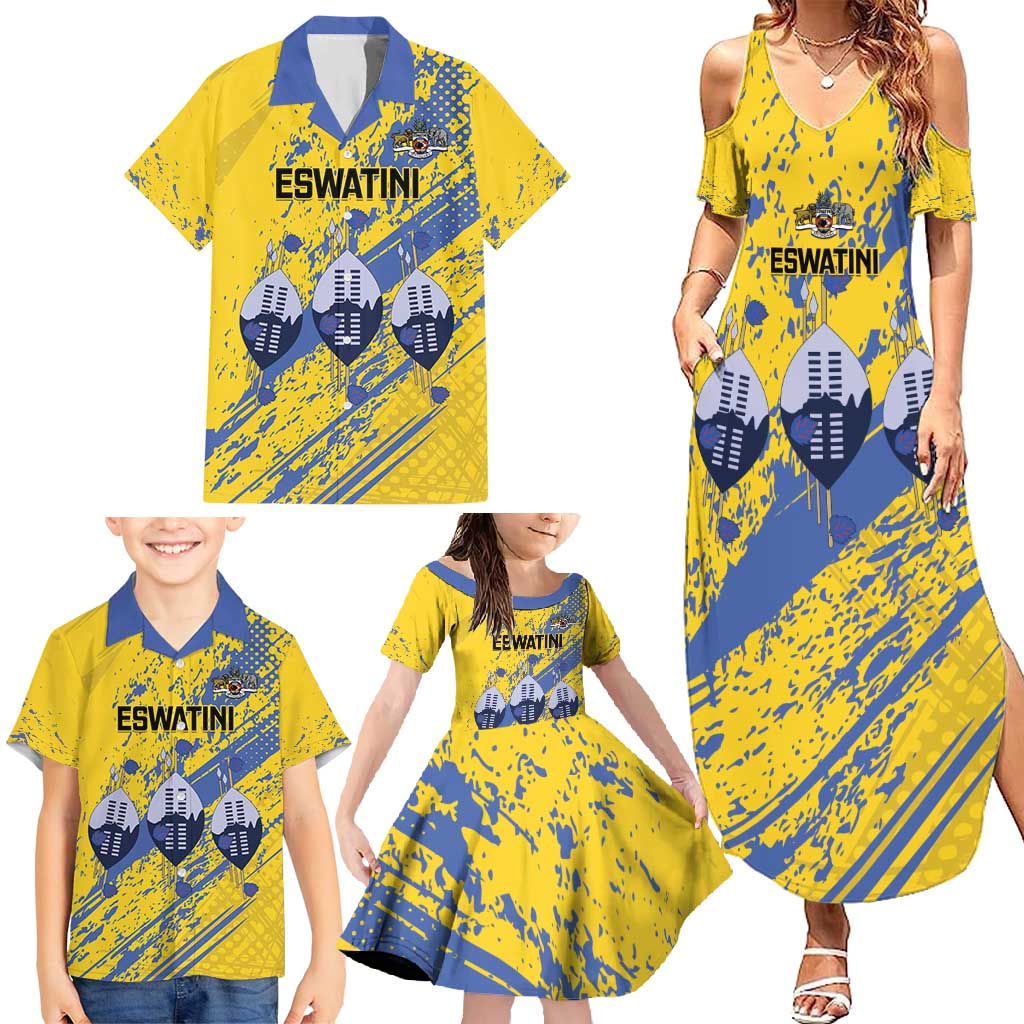 Eswatini Football Custom Family Matching Summer Maxi Dress and Hawaiian Shirt Sihlangu Semnikati Yellow - Wonder Print Shop