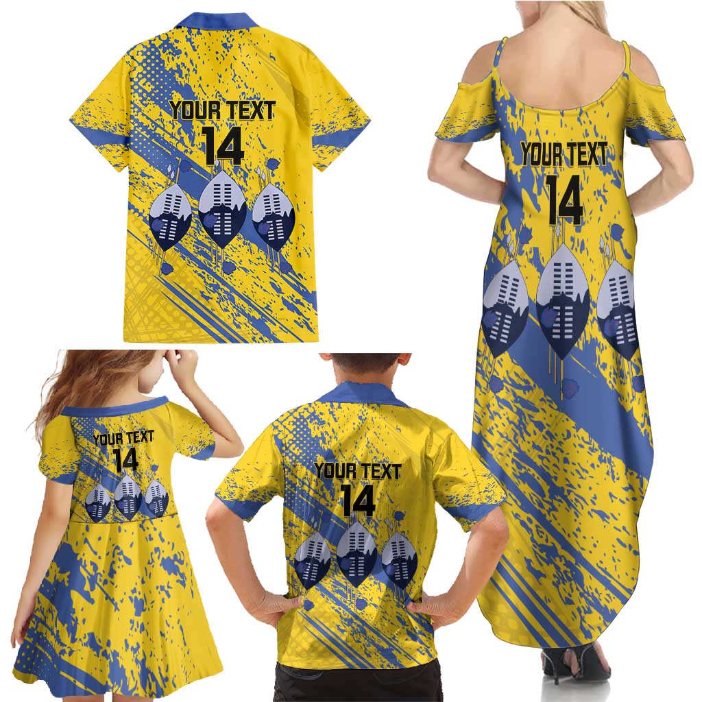 Eswatini Football Custom Family Matching Summer Maxi Dress and Hawaiian Shirt Sihlangu Semnikati Yellow - Wonder Print Shop