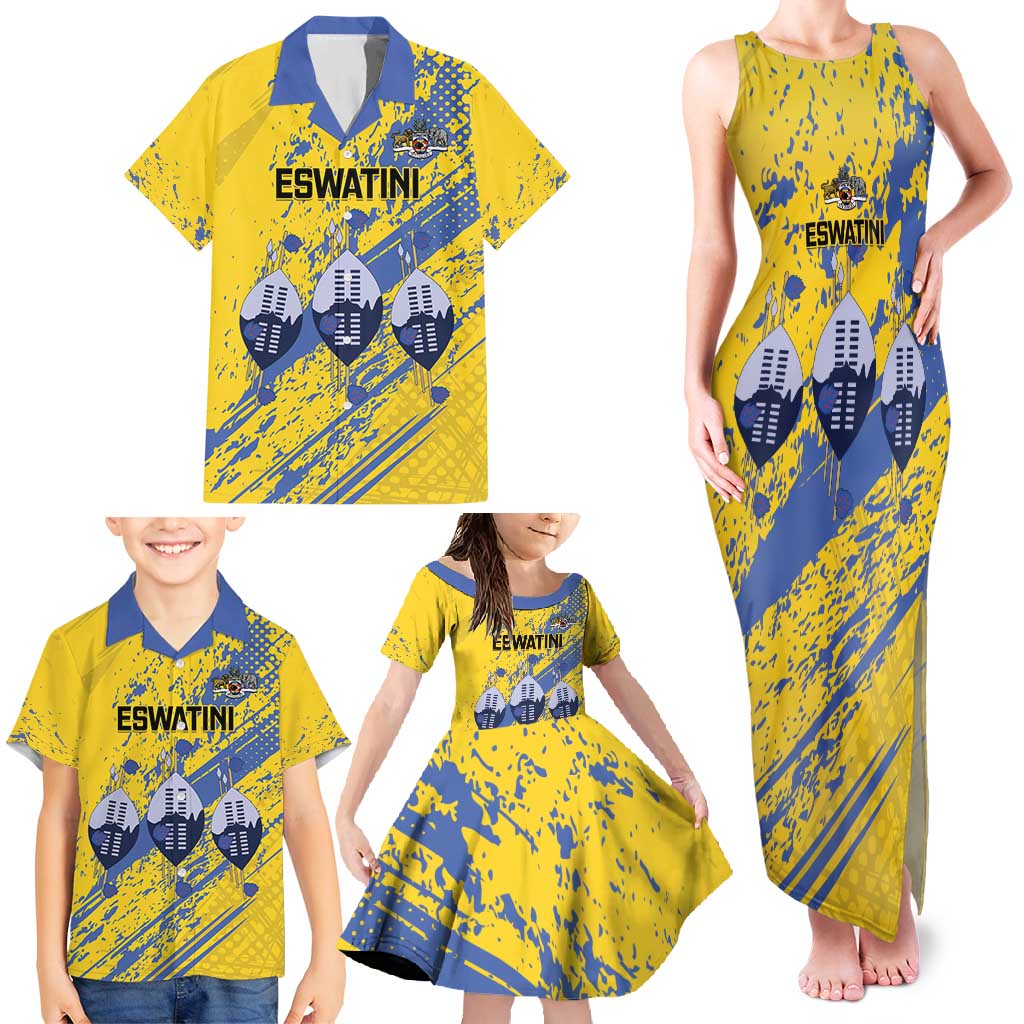 Eswatini Football Custom Family Matching Tank Maxi Dress and Hawaiian Shirt Sihlangu Semnikati Yellow - Wonder Print Shop