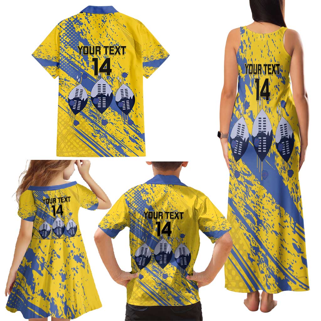 Eswatini Football Custom Family Matching Tank Maxi Dress and Hawaiian Shirt Sihlangu Semnikati Yellow - Wonder Print Shop