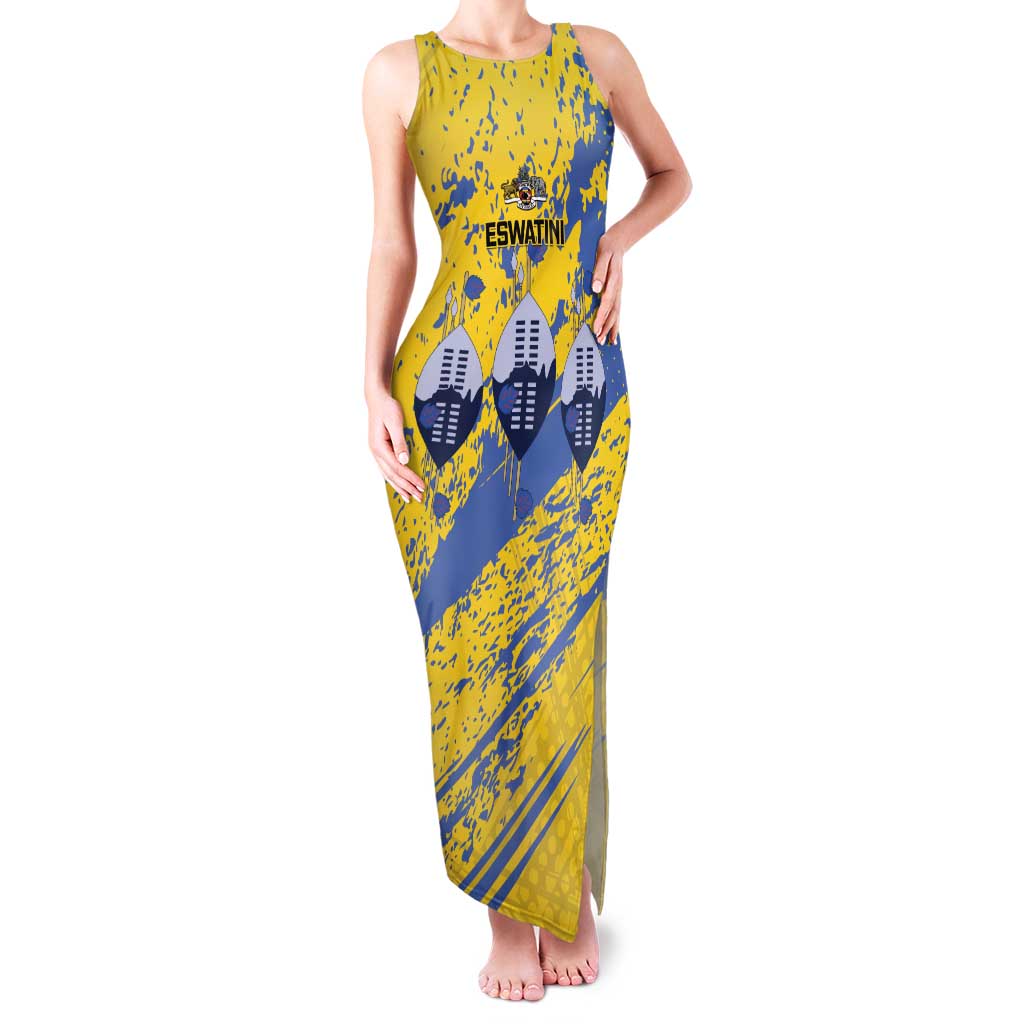 Eswatini Football Custom Family Matching Tank Maxi Dress and Hawaiian Shirt Sihlangu Semnikati Yellow - Wonder Print Shop