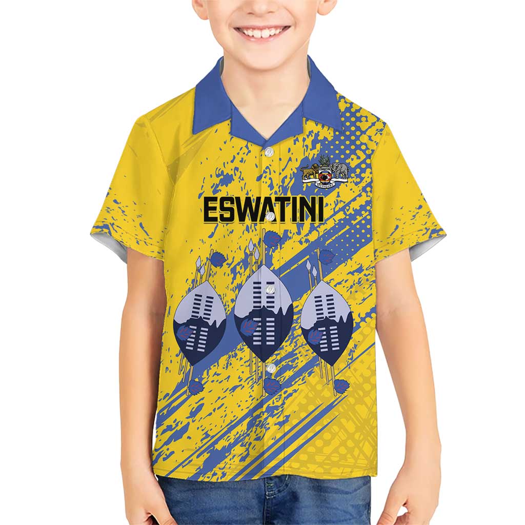 Eswatini Football Custom Kid Hawaiian Shirt Sihlangu Semnikati Yellow - Wonder Print Shop