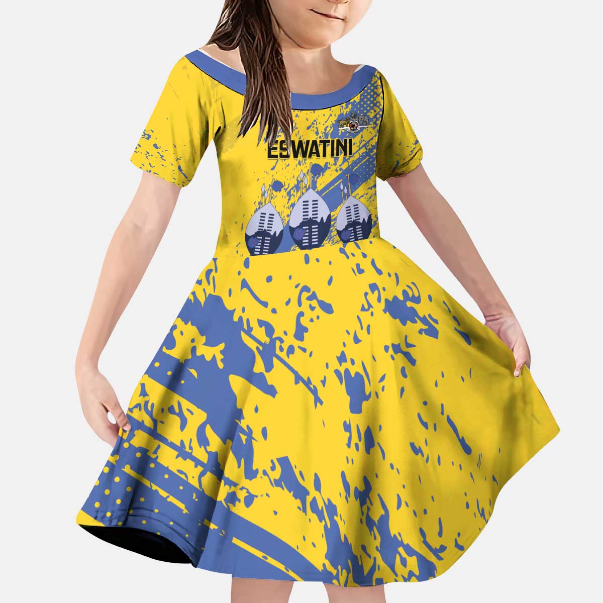 Eswatini Football Custom Kid Short Sleeve Dress Sihlangu Semnikati Yellow - Wonder Print Shop