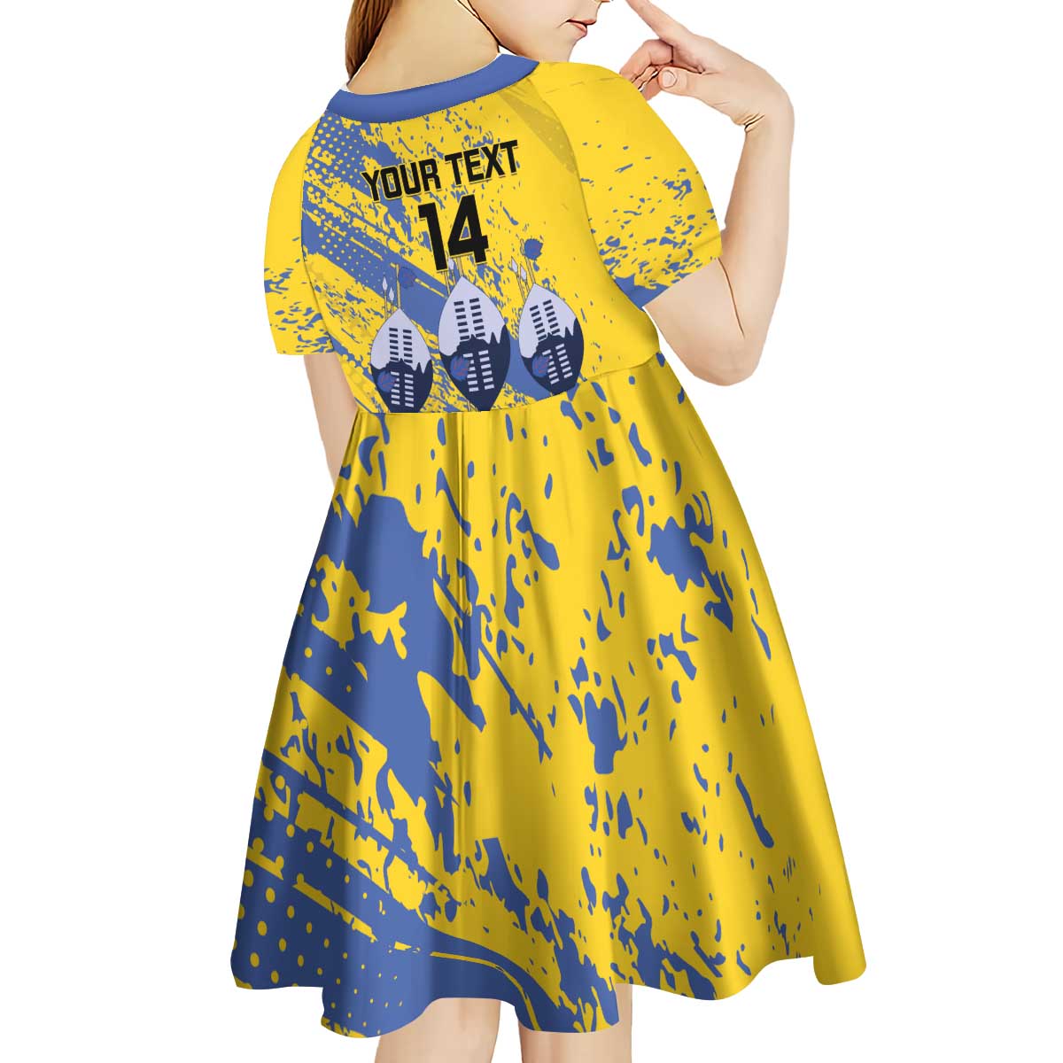Eswatini Football Custom Kid Short Sleeve Dress Sihlangu Semnikati Yellow - Wonder Print Shop