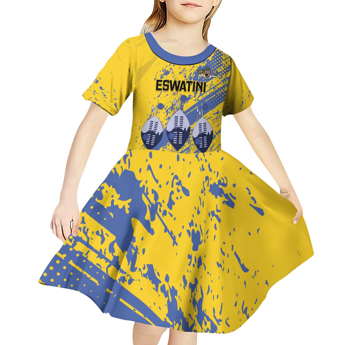Eswatini Football Custom Kid Short Sleeve Dress Sihlangu Semnikati Yellow - Wonder Print Shop