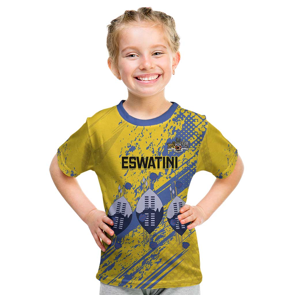 Eswatini Football Custom Kid T Shirt Sihlangu Semnikati Yellow - Wonder Print Shop