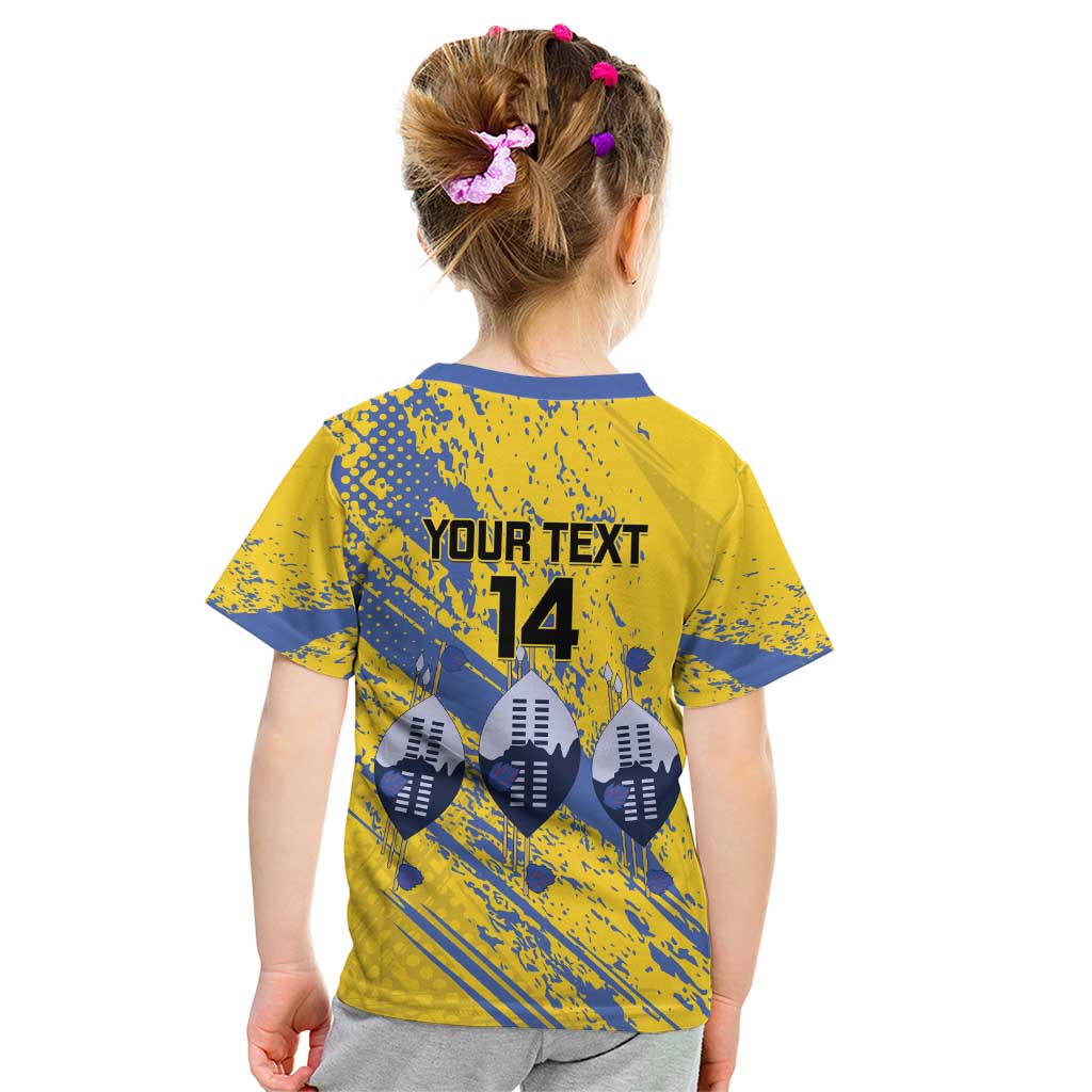 Eswatini Football Custom Kid T Shirt Sihlangu Semnikati Yellow - Wonder Print Shop