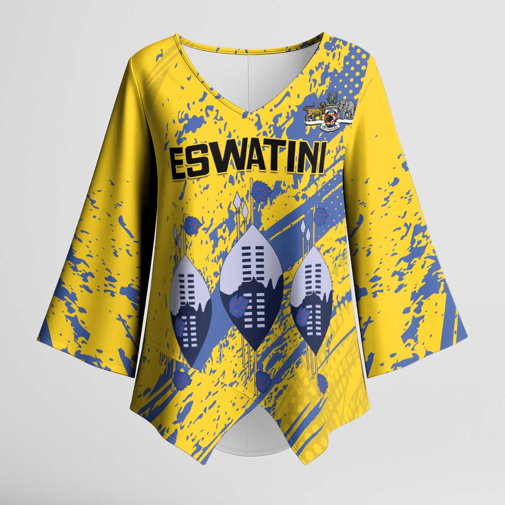Eswatini Football Custom Kimono Sleeve Blouse Sihlangu Semnikati Yellow - Wonder Print Shop