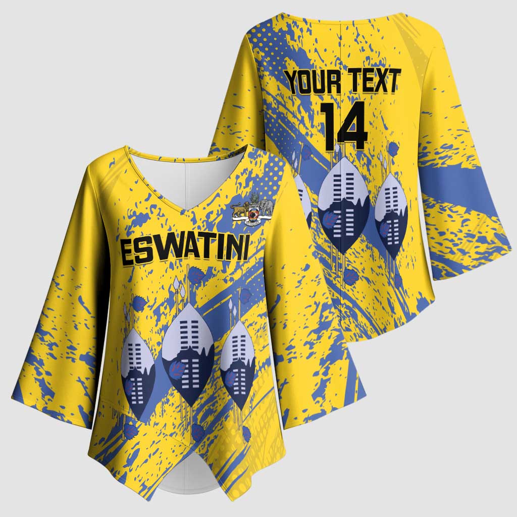 Eswatini Football Custom Kimono Sleeve Blouse Sihlangu Semnikati Yellow - Wonder Print Shop