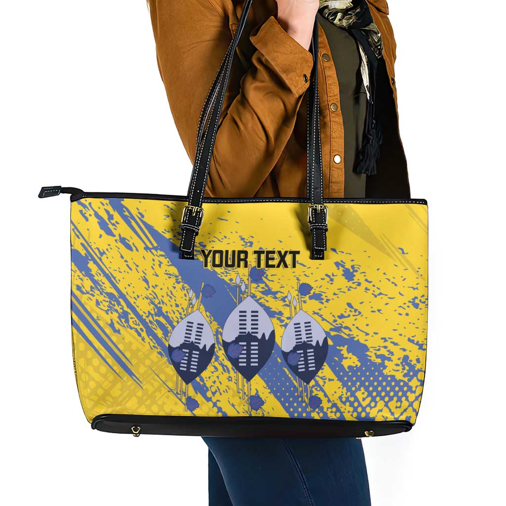 Eswatini Football Custom Leather Tote Bag Sihlangu Semnikati Yellow - Wonder Print Shop