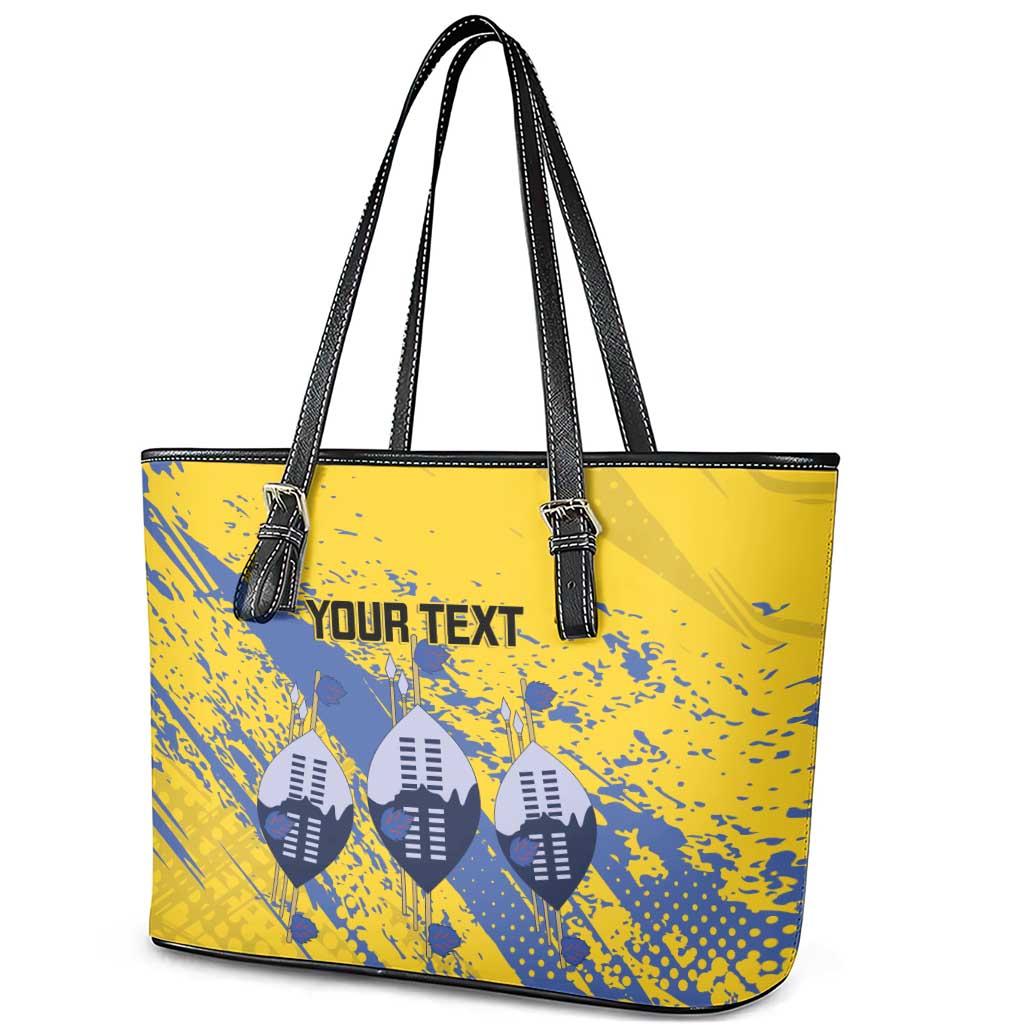 Eswatini Football Custom Leather Tote Bag Sihlangu Semnikati Yellow - Wonder Print Shop