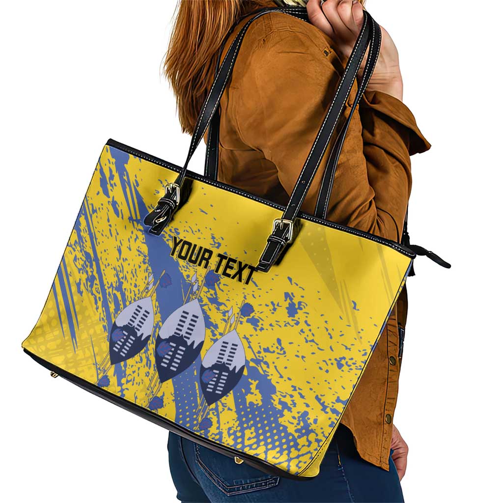 Eswatini Football Custom Leather Tote Bag Sihlangu Semnikati Yellow - Wonder Print Shop