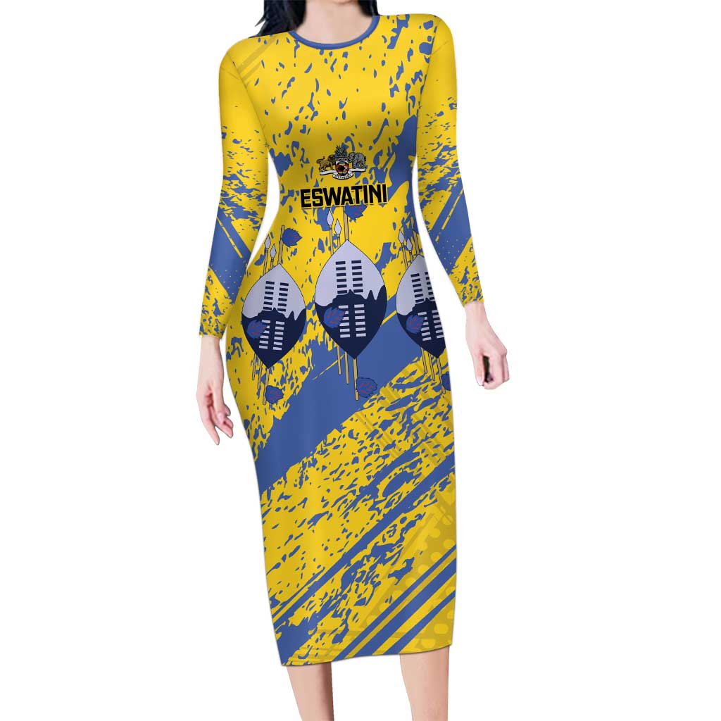 Eswatini Football Custom Long Sleeve Bodycon Dress Sihlangu Semnikati Yellow - Wonder Print Shop