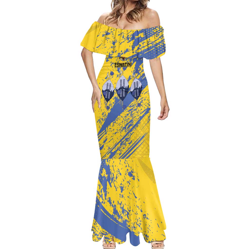 Eswatini Football Custom Mermaid Dress Sihlangu Semnikati Yellow - Wonder Print Shop