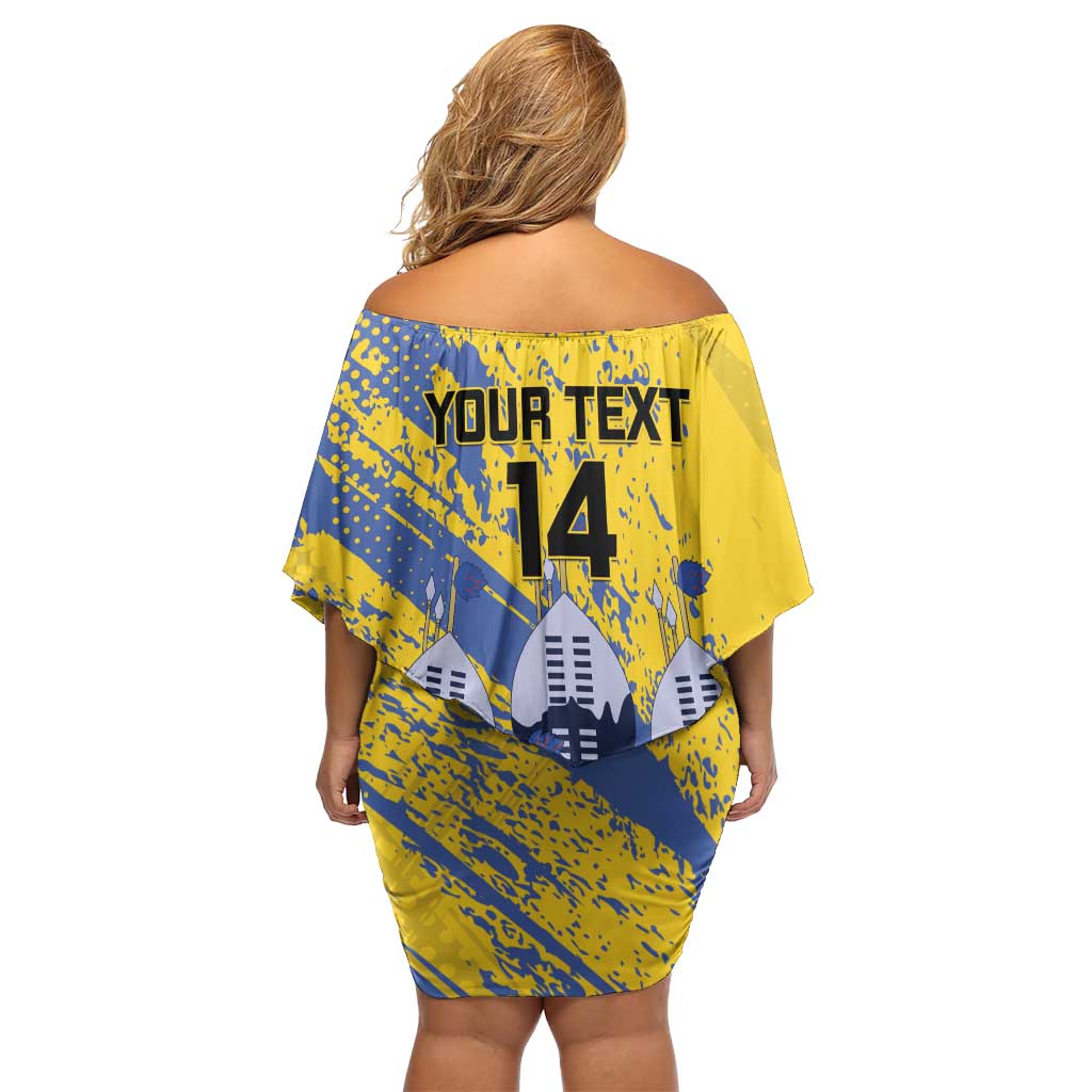 Eswatini Football Custom Off Shoulder Short Dress Sihlangu Semnikati Yellow - Wonder Print Shop