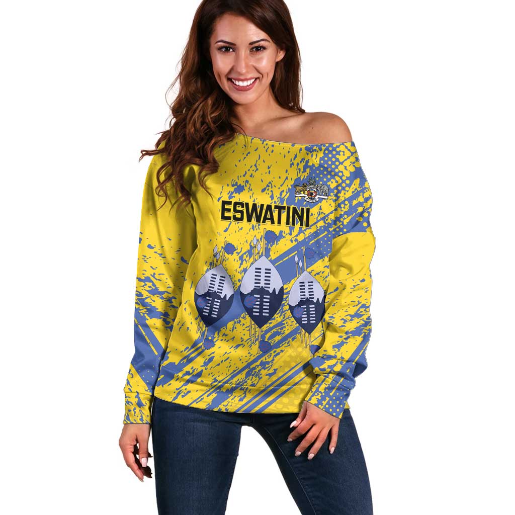 Eswatini Football Custom Off Shoulder Sweater Sihlangu Semnikati Yellow - Wonder Print Shop