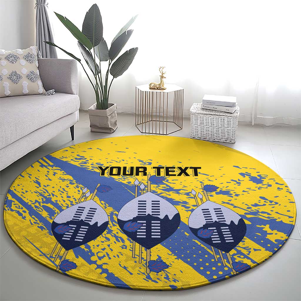 Eswatini Football Custom Round Carpet Sihlangu Semnikati Yellow - Wonder Print Shop