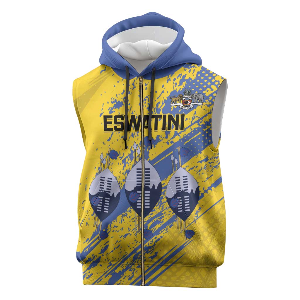 Eswatini Football Custom Sleeveless Zip Hoodie Sihlangu Semnikati Yellow - Wonder Print Shop