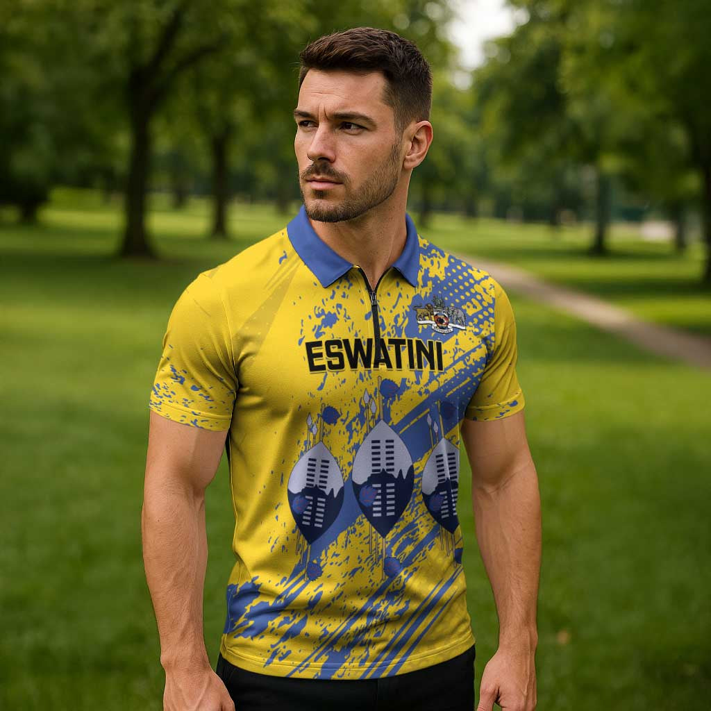Eswatini Football Custom Zipper Polo Shirt Sihlangu Semnikati Yellow - Wonder Print Shop