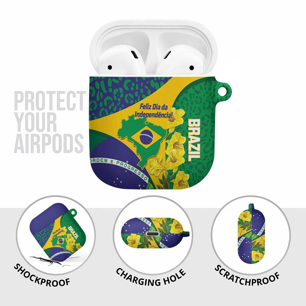Brazil Independence Day AirPods Case Ordem e Progresso Map With Golden Trumpet - Wonder Print Shop