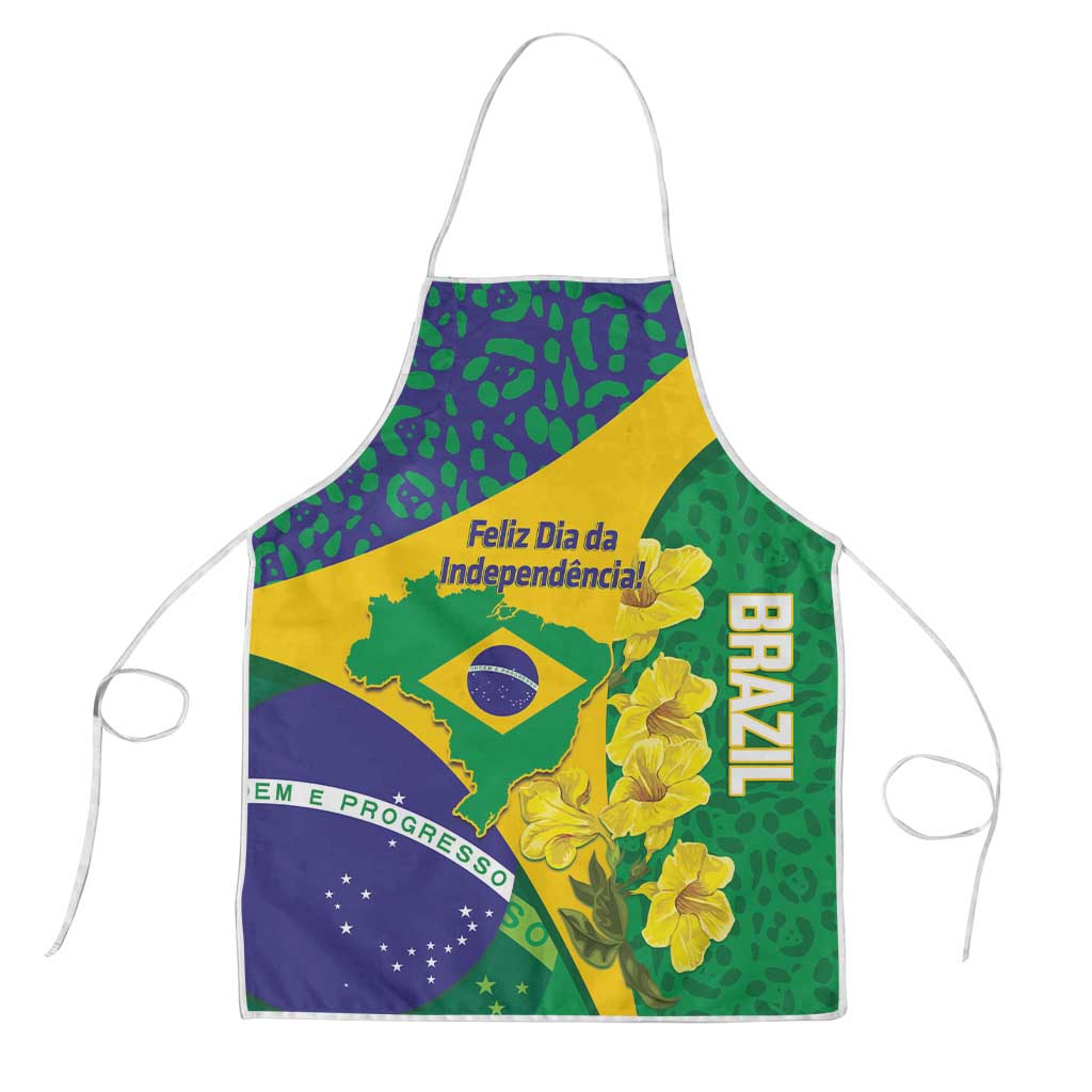 Brazil Independence Day Apron Ordem e Progresso Map With Golden Trumpet - Wonder Print Shop