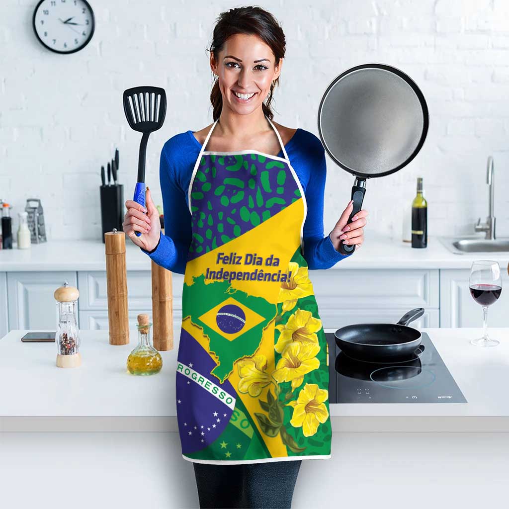 Brazil Independence Day Apron Ordem e Progresso Map With Golden Trumpet - Wonder Print Shop