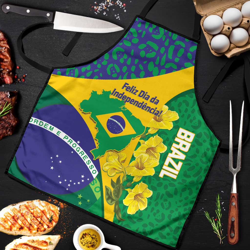 Brazil Independence Day Apron Ordem e Progresso Map With Golden Trumpet - Wonder Print Shop