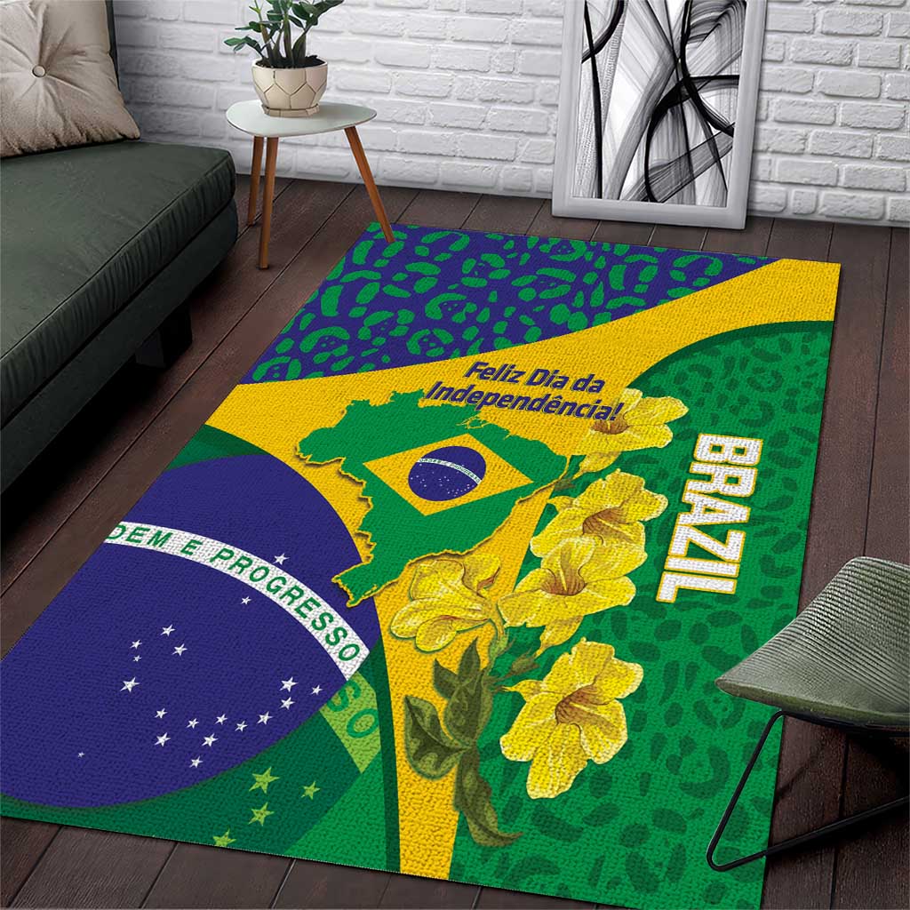 Brazil Independence Day Area Rug Ordem e Progresso Map With Golden Trumpet - Wonder Print Shop