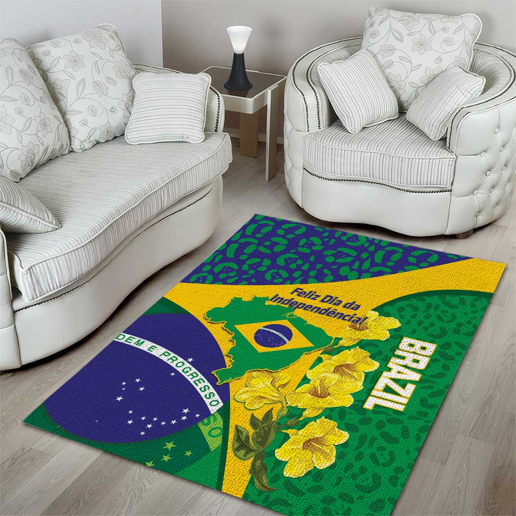 Brazil Independence Day Area Rug Ordem e Progresso Map With Golden Trumpet - Wonder Print Shop
