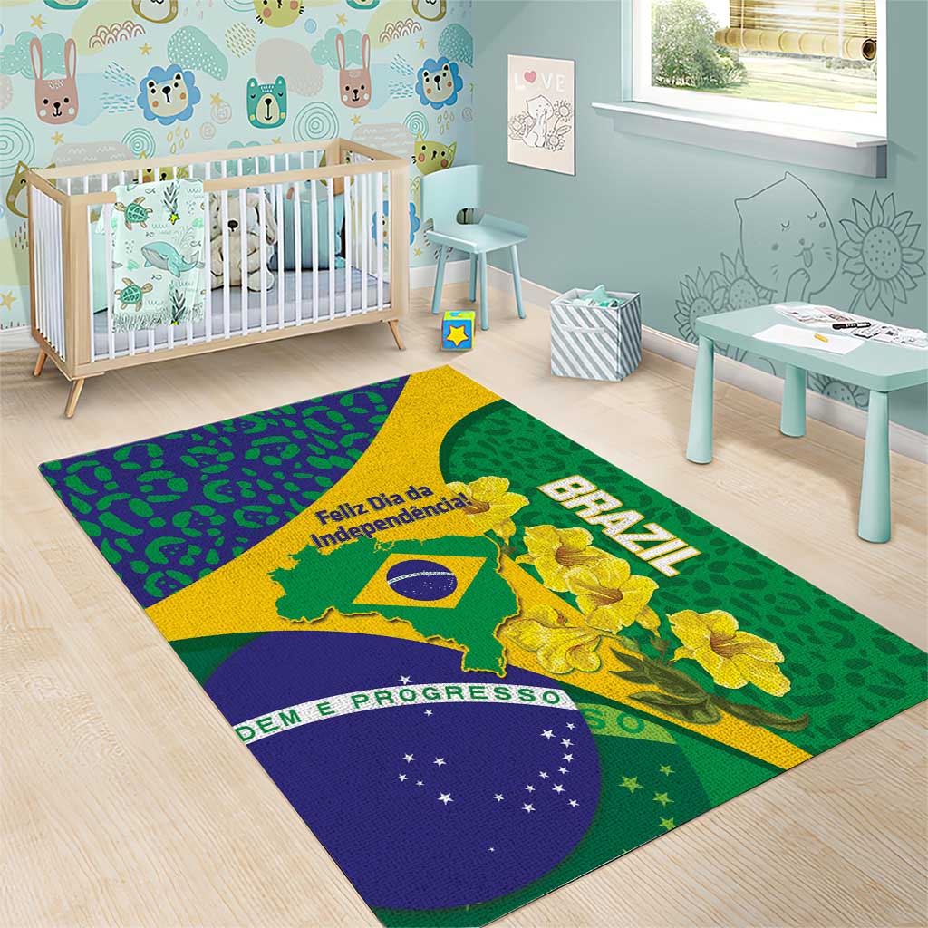 Brazil Independence Day Area Rug Ordem e Progresso Map With Golden Trumpet - Wonder Print Shop