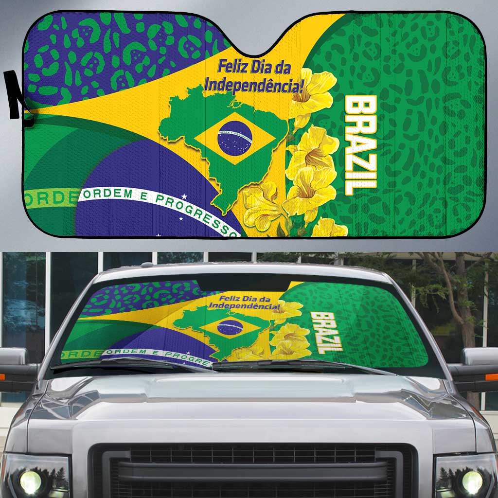 Brazil Independence Day Auto Sun Shade Ordem e Progresso Map With Golden Trumpet - Wonder Print Shop