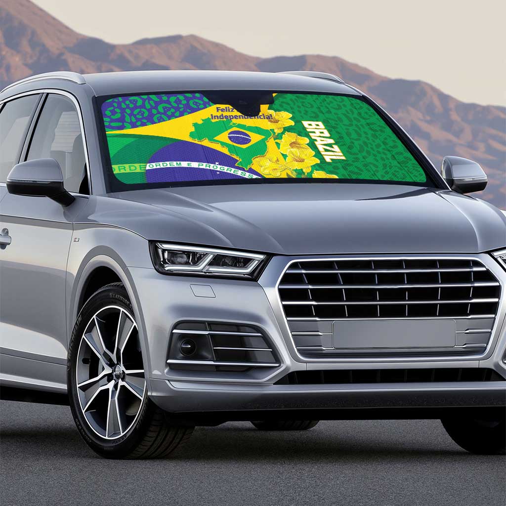 Brazil Independence Day Auto Sun Shade Ordem e Progresso Map With Golden Trumpet - Wonder Print Shop