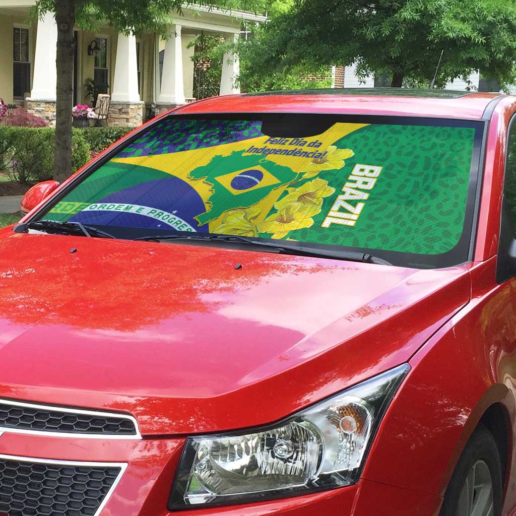 Brazil Independence Day Auto Sun Shade Ordem e Progresso Map With Golden Trumpet - Wonder Print Shop