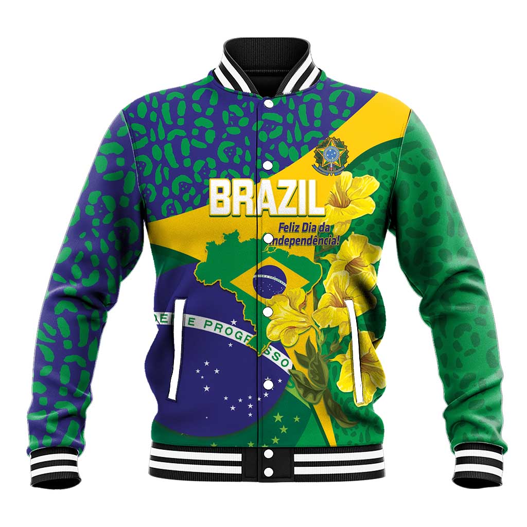 Brazil Independence Day Baseball Jacket Ordem e Progresso Map With Golden Trumpet - Wonder Print Shop