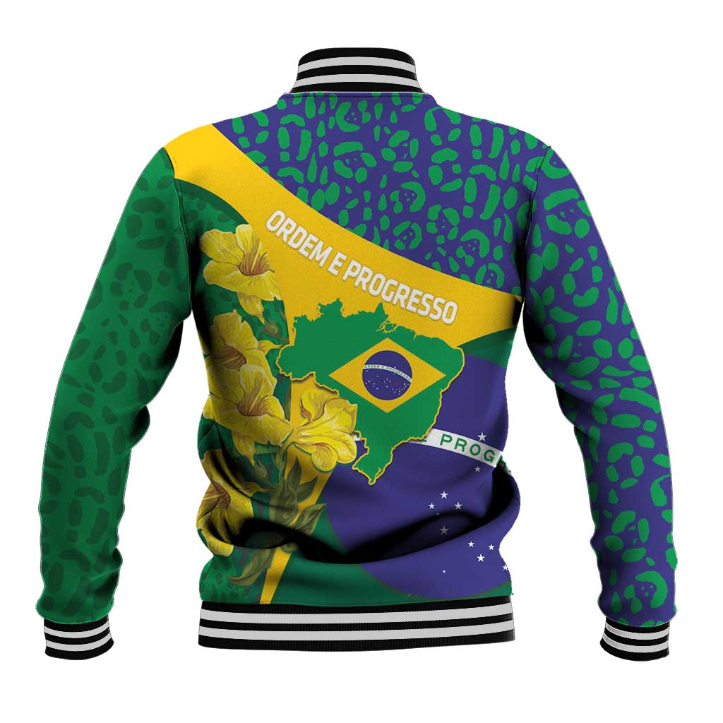Brazil Independence Day Baseball Jacket Ordem e Progresso Map With Golden Trumpet - Wonder Print Shop