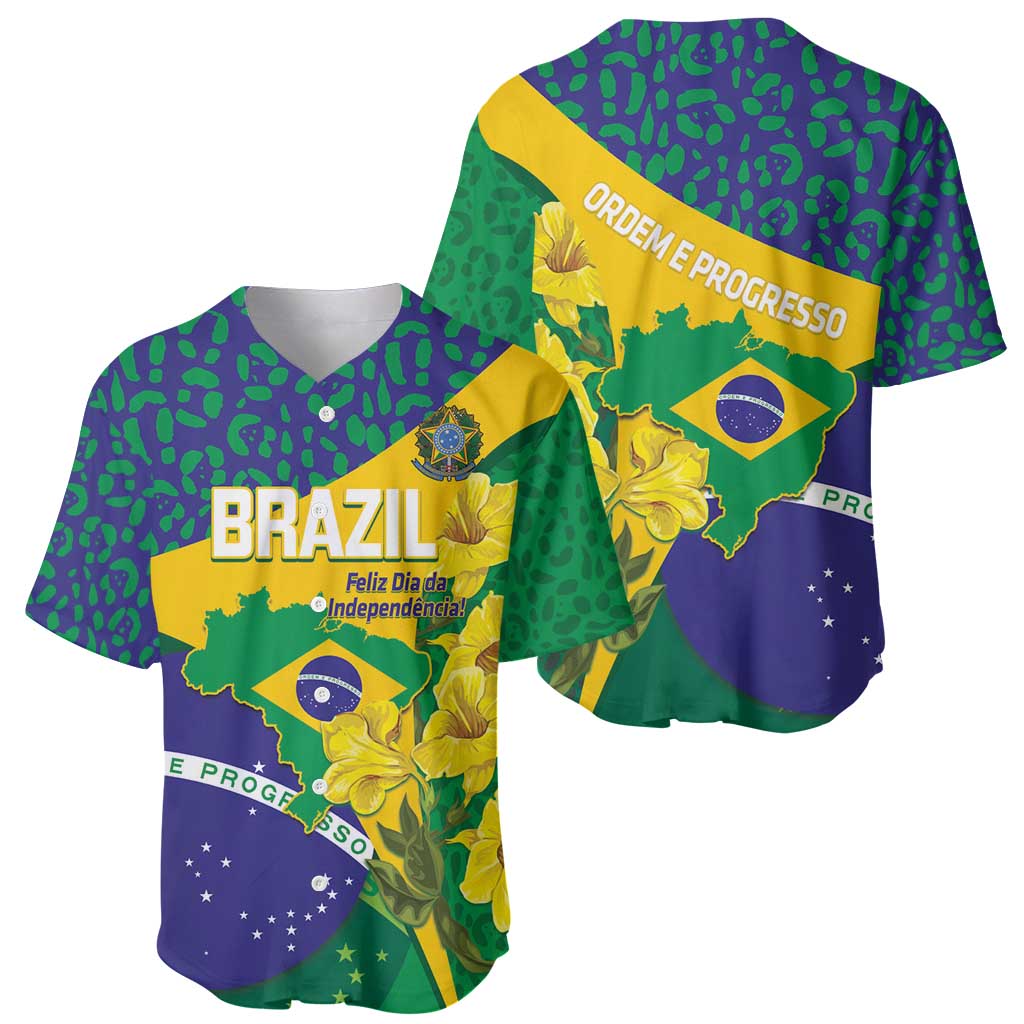 Brazil Independence Day Baseball Jersey Ordem e Progresso Map With Golden Trumpet - Wonder Print Shop