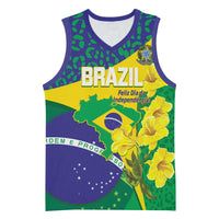 Brazil Independence Day Basketball Jersey Ordem e Progresso Map With Golden Trumpet - Wonder Print Shop