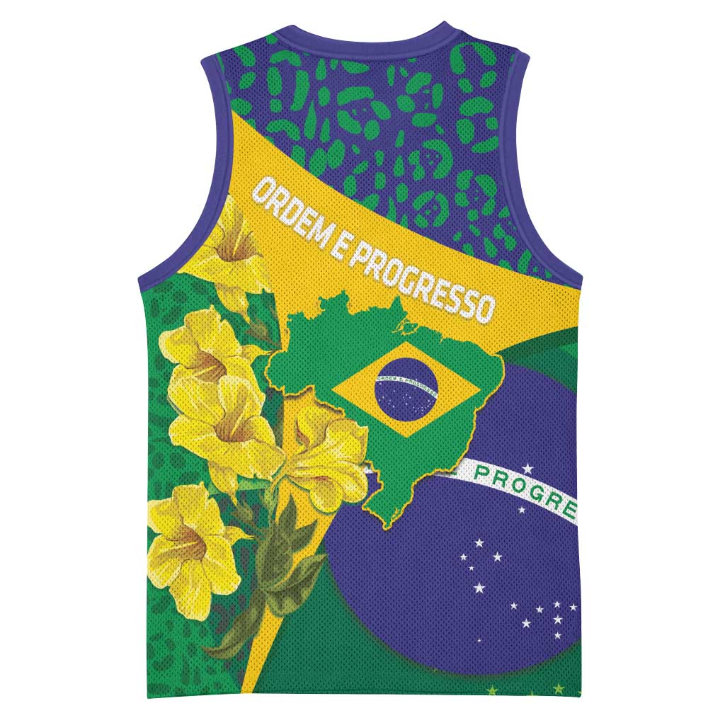 Brazil Independence Day Basketball Jersey Ordem e Progresso Map With Golden Trumpet - Wonder Print Shop