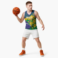 Brazil Independence Day Basketball Jersey Ordem e Progresso Map With Golden Trumpet - Wonder Print Shop