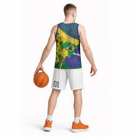 Brazil Independence Day Basketball Jersey Ordem e Progresso Map With Golden Trumpet - Wonder Print Shop