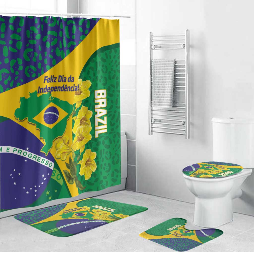 Brazil Independence Day Bathroom Set Ordem e Progresso Map With Golden Trumpet - Wonder Print Shop