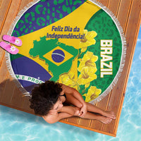 Brazil Independence Day Beach Blanket Ordem e Progresso Map With Golden Trumpet - Wonder Print Shop