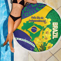 Brazil Independence Day Beach Blanket Ordem e Progresso Map With Golden Trumpet - Wonder Print Shop