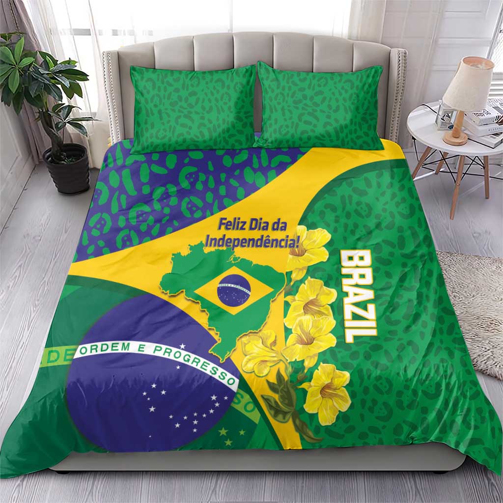 Brazil Independence Day Bedding Set Ordem e Progresso Map With Golden Trumpet - Wonder Print Shop