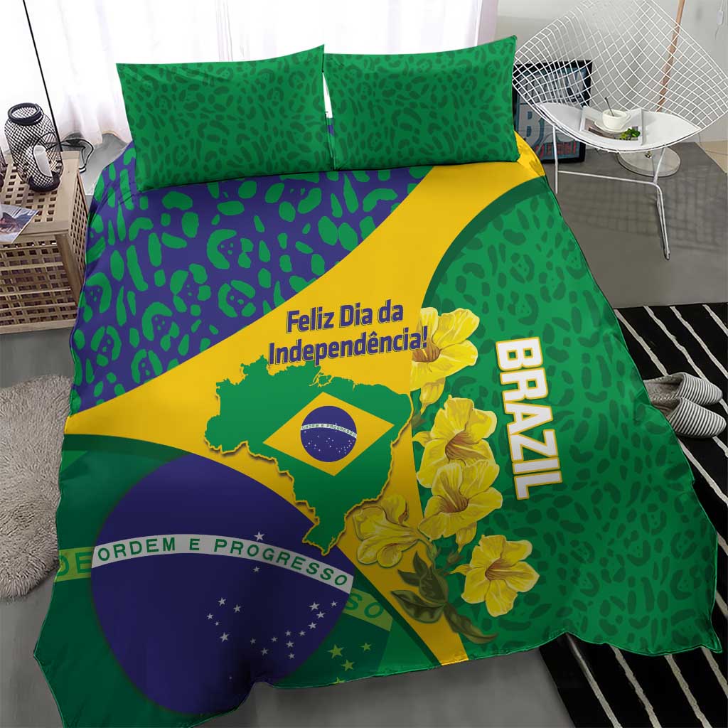 Brazil Independence Day Bedding Set Ordem e Progresso Map With Golden Trumpet - Wonder Print Shop